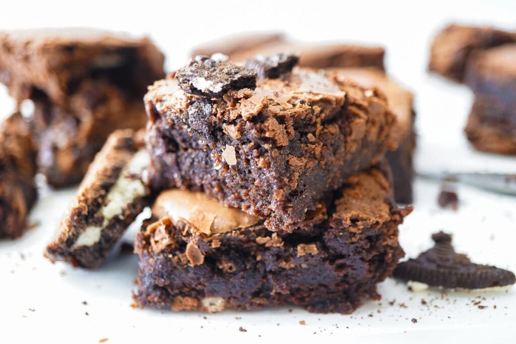 Cream topped Oreo-filled brownies
